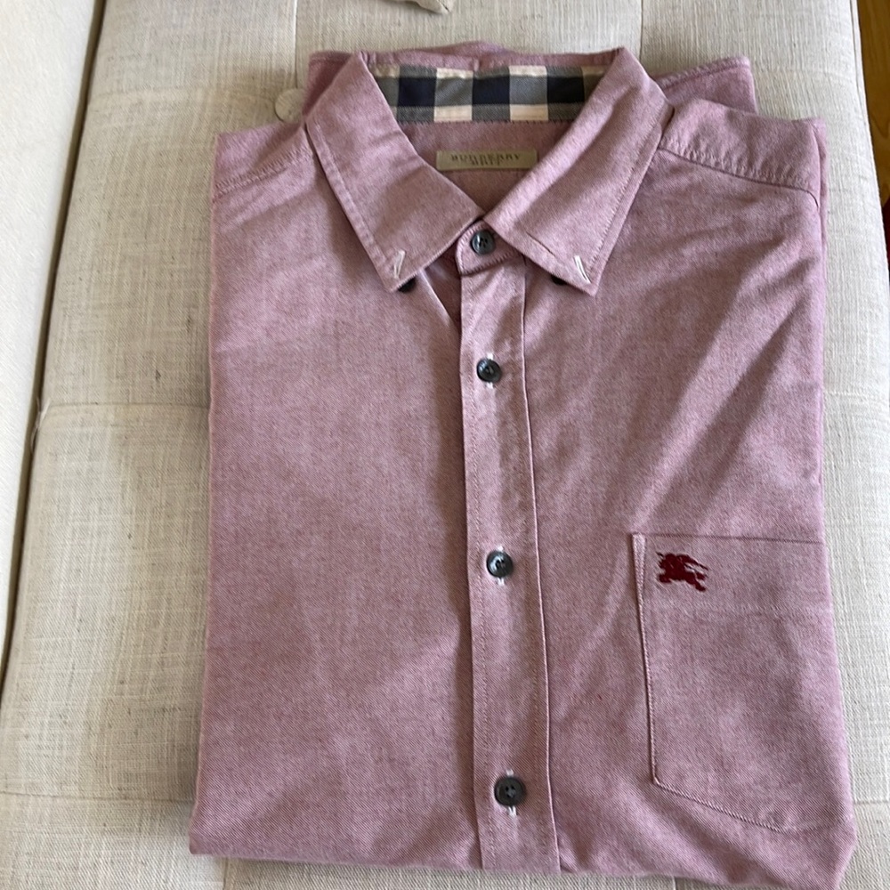 Beautiful Redish Burberry Brit Men’s Long Sleeve Button Down Shirt!